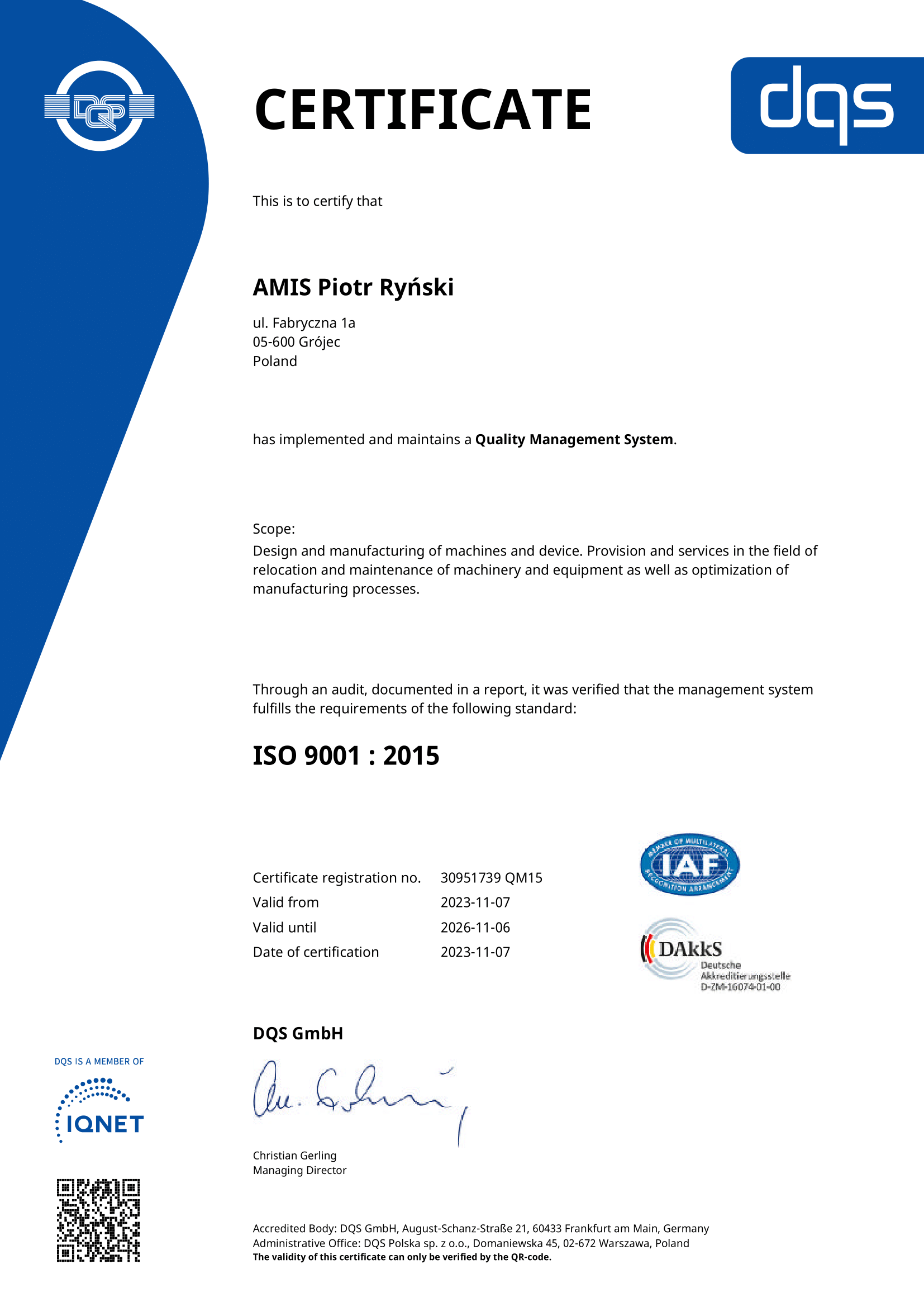 ISO 9001:2015 English Certificate